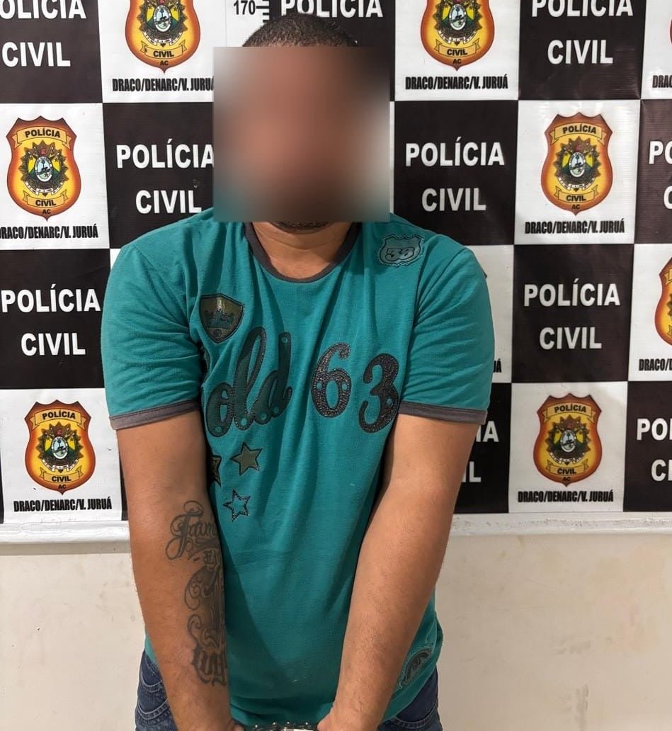 O suspeito foi localizado na Vila São Pedro, no Ramal do Alexandre, zona rural de Cruzeiro do Sul.