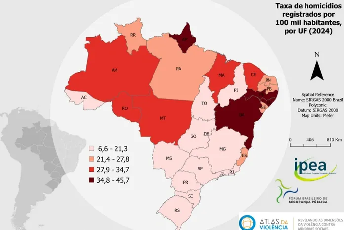 Saiba qual é o estado mais violento do Brasil, segundo Atlas da Violência