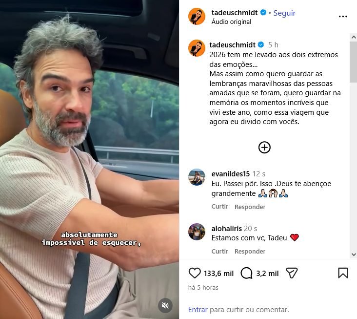 Tadeu Schmidt quebra silêncio sobre mortes seguidas da mãe e do irmão