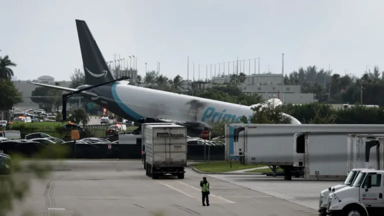 Avião da Amazon sai da pista e pega fogo em Miami; 5 morreram